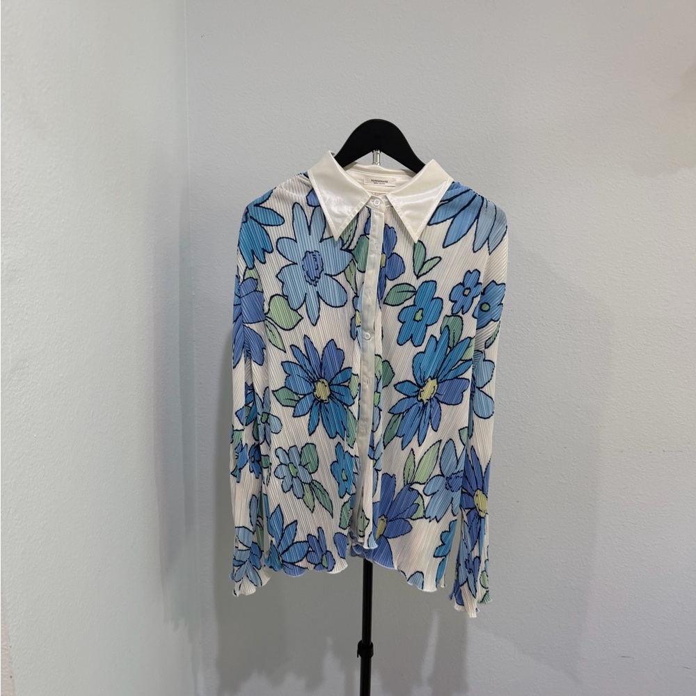 Peppermayo White Satin-Look Top with Blue Trim